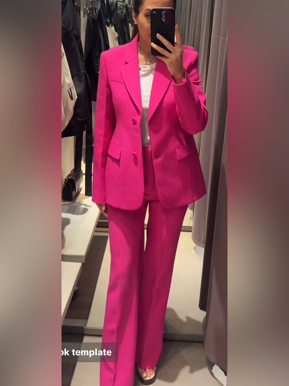 ZARA Coord Set Tailored Blazer + Flared Pants ZW Collection Fuschia BNWT